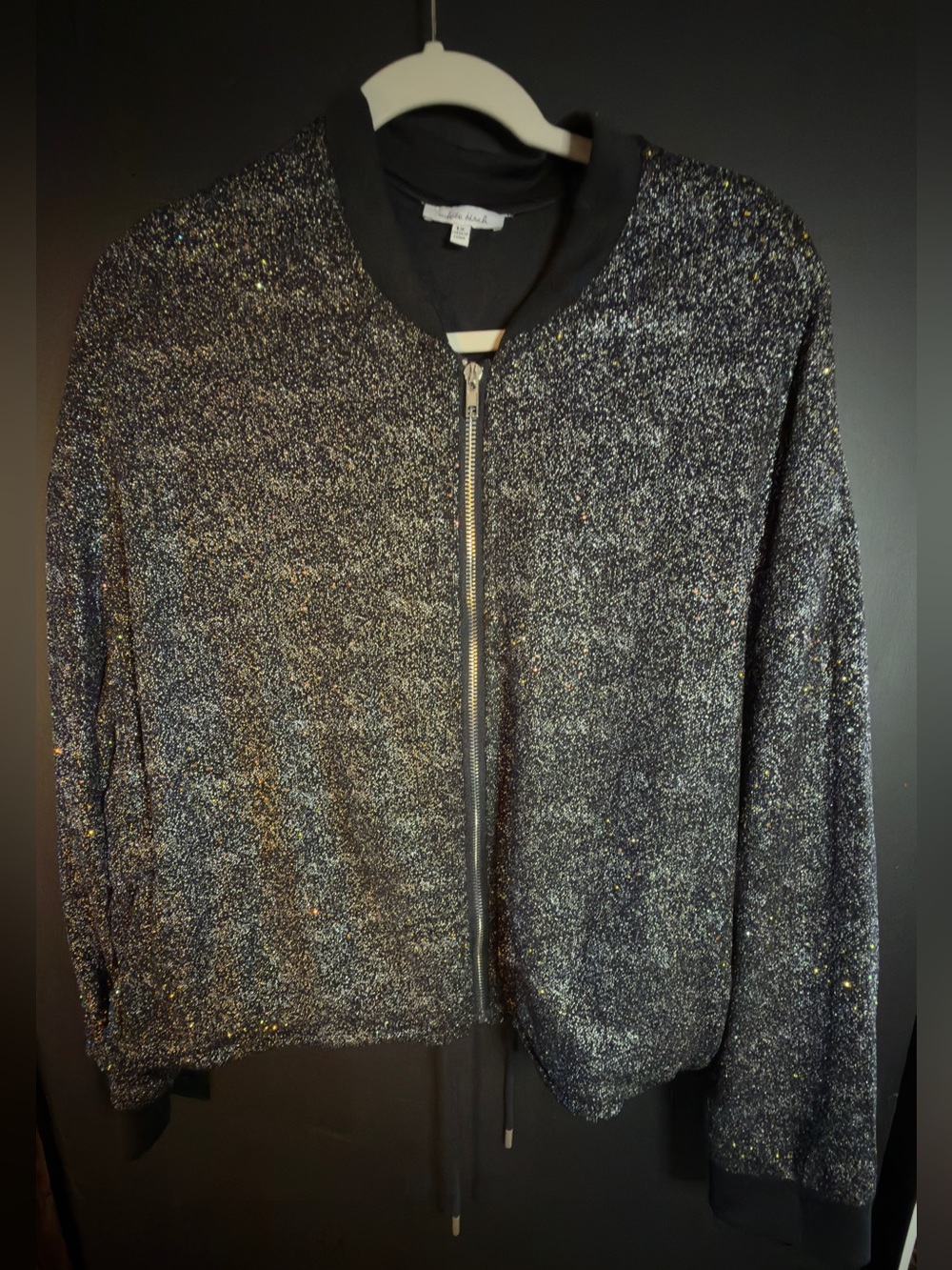 white birch Black Glitter Bomber Jacket